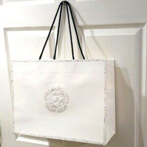 Authentic CHANEL Shopping Bag Camellia Paper Gift Bag - White & Black 16.75x13x6